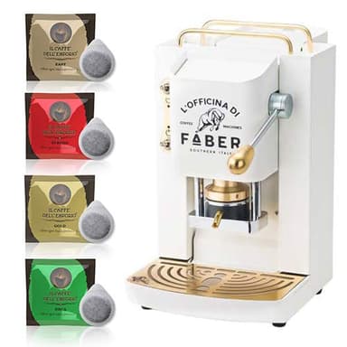 Macchina caffè a Cialde ese Filtro Carta 44mm Faber Pro Deluxe Bianca con Rifiniture in Ottone con 50 cialde Omaggio Emporio del caffè