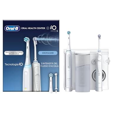Oral-B Idropulsore con 1 Beccuccio Oxyjet, 1 Beccuccio Con Getto D’acqua, 1 Spazzolino Elettrico IO4, 2 Testine Di Ricambio. 1 Idropulsore