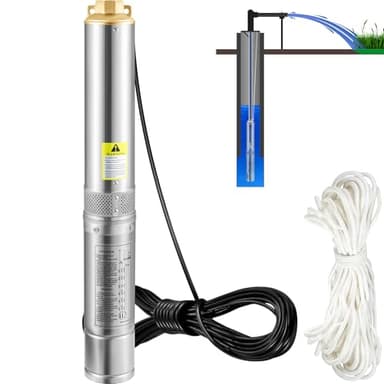 VEVOR Pompa d'Acqua Sommergibile 750W Flusso 105L/min per Piscina Giardino Orto in Acciaio Inox, Pompa Sommersa per Pozzi Profondi 230V Prevalenza Max. 62m, Pompa Sommersa per Pozzo Piscina con Cavi