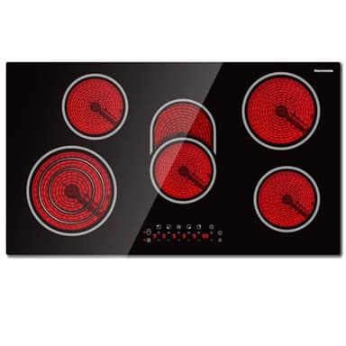 Thermomate CHTB915 Piano Cottura Vetroceramica 5 Fuochi, 90cm Piani Cottura Elettrico da Incasso, Piastra Cottura Elettrica, 8500W, Controlli Touch, Serratura di Sicurezza