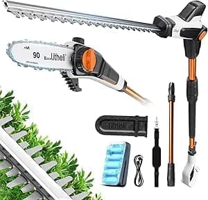 Litheli 20V 2-in-1 tagliasiepi telescopico，potatore telescopico elettrico, Testa Inclinabile, Manico Telescopico, con una Batteria 2.0Ah per Potatura e Rifinitura Rami