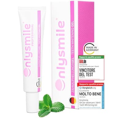 OnlySmile Gel Sbiancante Denti Professionale – Vincitore del Test 2024 – Formula sbiancante per mascherine & LED – Sbiancamento Dentale Efficace: Denti Bianchi Fino a 9 Toni – Teeth Whitening Gel