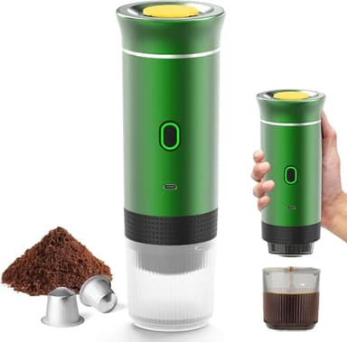 Generico 3 In 1 Macchina da Caffe Portatile, Macchina Caffè Portatile Multi Capsule, Macchina da Caffè Espresso Riscaldamento Rapido, Caffettiera Portatile Per Ufficio, Casa (Verde)