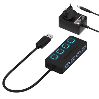 SABRENT Hub USB 3.2 Gen 1 [4 porte], Ciabatta Multipresa USB, Sdoppiatore USB, Singoli Interruttori ON/OFF e Spie LED con Alimentatore, per PS4/PS5, PC, Laptop, Chiavetta USB (HB-UMP3)