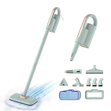 Newbealer Scopa a Vapore & Pulitore a Vapore Portatile, 1200W Lavapavimenti a Vapore Potente Multifunzione, 3 Livelli Regolabili per Pavimenti, Tappeti, con 7 Accessori e 2 Tamponi