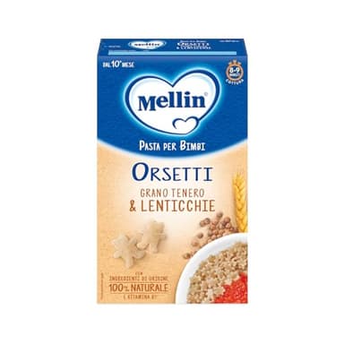 Mellin La Pasta dei Bimbi, 100% Naturale, ORSETTI con Grano Tenero e Lenticchie 280g