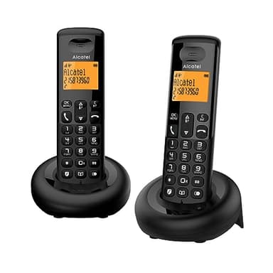Alcatel E160 Duo Nero Telefono Cordless DECT con Blocco Chiamate Indesiderate, Ampio Display Retroilluminato Arancione di facile lettura, Suonerie Classiche e Polifoniche