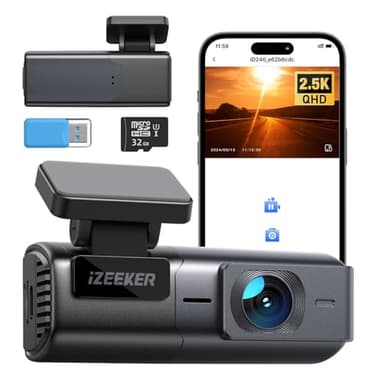 iZEEKER 2.5K Dash Cam WiFi Dash Camera per auto, Mini telecamera per auto 1440P Dashcam anteriore con App, scheda 32GB gratuita, visione notturna, WDR, G-Sensor, registrazione in loop, modalità di par