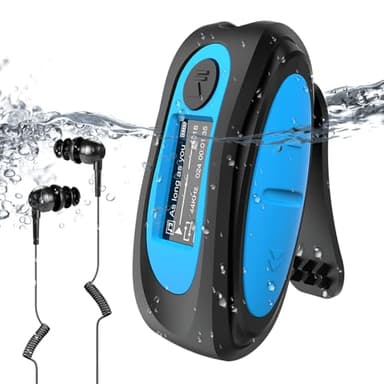 AGPTEK Lettore MP3 Subacqueo Impermeabile IPX8 con Clip Lettore Musicale da 8GB Nuoto MP3 con Auricolare,Cavo Audio e 3 Paia di Tappi per Le Orecchie,Supporta Radio FM,per Sport in Esecuzione Surf
