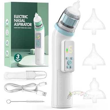 YSWOVUO Aspiratore Nasale Neonato Elettrico con 5 Livelli di Aspirazione, Aspiratore Nasale Elettrico con Display, Ricaricabile con 3 Beccucci in Silicone, Pinzette, Funzione Musica e Luci Colorate
