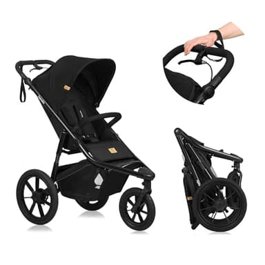 LIONELO AZURA Passeggino per Jogging da 6 mesi a 22kg Passeggino a Tre Ruote, Schienale Regolabile Completamente Reclinabile Grandi Ruote Gonfiabili Sospensione Completa Cappottina XXL