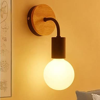E27 Vintage Applique da Parete Interno Retro Metallo Legno Lampada Muro per Camera da Letto, Soggiorno, Bagno, Corridoio, Scale