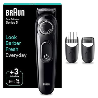 Braun Series 3 RASOIO ELETTRICO BARBA, Con lama barba Ultra Affilata, REGOLABARBA UOMO 40 Lunghezze, 50 Minuti Di Utilizzo Senza Fili, BT3410 Nero