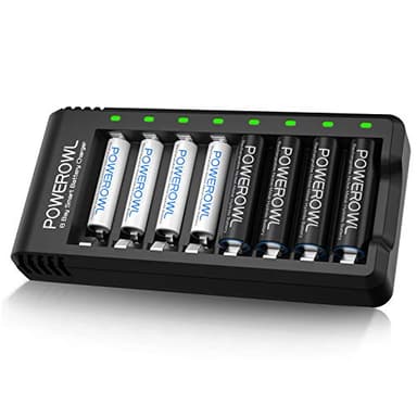 Powerowl Batterie Ricaricabili AA AAA Con Caricabatterie 8 Slot (Ricarica Rapida USB, Slot Indipendente) (Caricabatterie+4*AA+4*AAA)