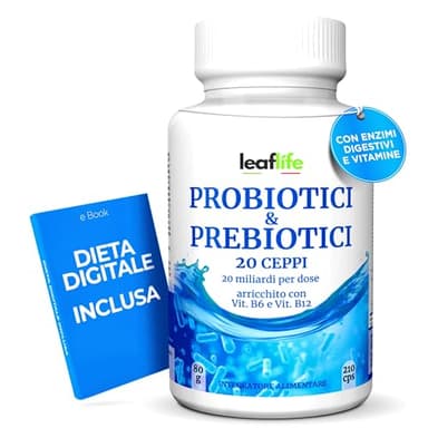 PROBIOTICI E PREBIOTICI 20MLD (DIETA INCLUSA) 210 COMPRESSE - Probiotici per Intestino | 20 Ceppi con Enzimi Digestivi, Vit. B6, B12 & Inulina, Regolarità Intestinale, Gonfiore Addominale Donna e Uomo