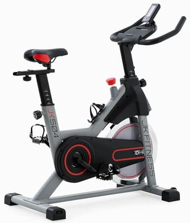 JK Fitness【Indoor Bike JK 504 Spin Bike】Cyclette da Spinning, Freno Meccanico [18 kg Volano, Display LCD] Sella/Manubrio Regolabili, Home Fitness, Trasmissione a Cinghia Silenziosa