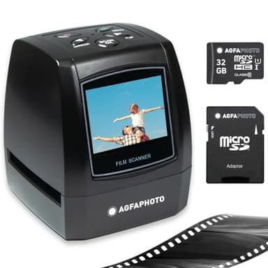 AGFA Photo Pack Scanner digitale Realiview AFS100 + 1 scheda SD da 32 GB – Scanner di film, negativi 35 mm/135 e diapositive (10 MP, schermo LCD da 2,4 pollici), nero