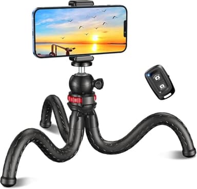 CIRYCASE Treppiede Smartphone, Flessibile Mini Cavalletto per Smartphone Octopus con Telecomando Wireless, 360° Rotabile & Portatile, Compatibile con Phone/Camera, Ideal per Registrazioni Video/Selfie