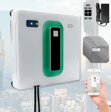BatanE Robot Lavavetri, Aspirapolvere Automatico Intelligente con Doppio Spruzzo d'Acqua, Aspirazione Forte 3000Pa, App e Controllo Remoto Robot Lavavetri per Finestre/Piastrelle/Porte in Vetro