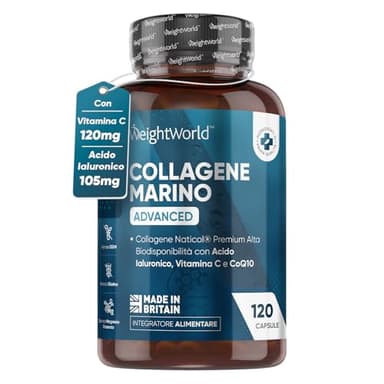 Collagene Marino Naticol 1200mg con Acido Ialuronico e Vitamina C, CoQ10 e Zinco, Pelle, Denti, Ossa, Collagene Marino con Acido Ialuronico, Collagene Idrolizzato Tipo 1, Collagene e Acido Ialuronico
