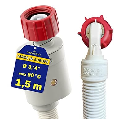 Acquastop Tubo Carico Lavatrice e Lavastoviglie 1,5m con Valvola di Sicurezza Diritta e Angolata Ø 3/4" per Ingresso Acqua Max 90°C - Garanzia di 10 Anni - MONTERAL