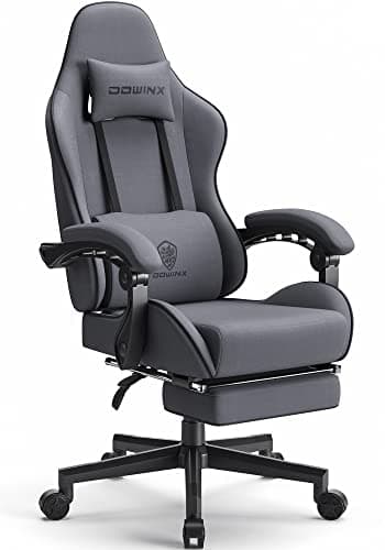 Dowinx Sedia da gaming da ufficio, in tessuto, con cuscino primaverile, azione massaggiante, poggiatesta, ergonomica, con poggiapiedi (grigio)