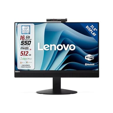 Lenovo, All In One Pronto all'uso, Display 21,5" FHD, Borderless, Intel i5-8500 6 Core 3,0 Ghz, Ram 16GB SSD 512GB W10, Libre Office (Ricondizionato)