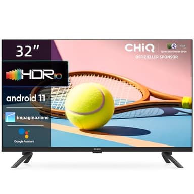 CHiQ L32G7L, 32 Pollici Smart TV, Android 11, HD, Frameless TV, Netflix, Prime Video, Youtube, HDR10, 2.4/5G Wi-Fi, Bluetooth5.0, Chromecast, Google Assistant, DVB-T2/T/S2