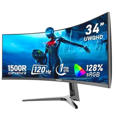 Gawfolk Monitor Ultrawide Da 34 Pollici 1500R Curvo 120Hz Monitor Per Computer Da Gioco, 21:9 UWQHD (3440x1440) schermo,Adaptive Sync,HDR,Angolo di visione 178°,HDMI、Display Port,VESA75×75MM - Nero