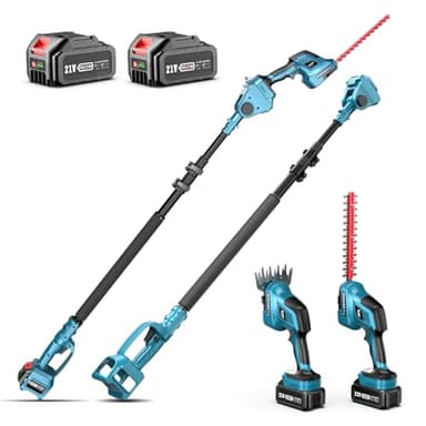 Seesii 3 in 1 Tagliasiepi a Batteria Telescopico, Tagliasiepi Elettrico con 2 * 4,0Ah Batteries, Raggio d'azione fino a 4,87 m, Lunghezza Lama 300 mm e 150 mm, Testa Angolata a 180°