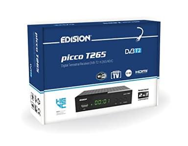 EDISION PICCO T265 Decoder Digitale Terrestre 2024 Full HD DVBT2 H265 HEVC 10 Bit Bonus TV, FTA, USB, HDMI, SCART, Sensore IR, Supporto USB WiFi, Telecomando Universale 2in1, Main 10