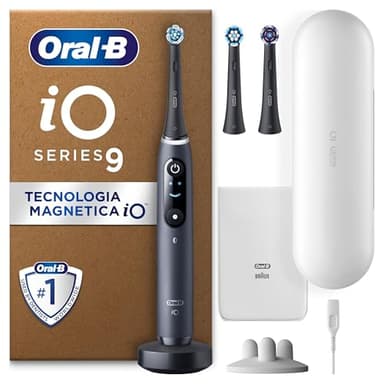 Oral-B Spazzolino Elettrico Ricaricabile iO 9 Nero, 3 Testine Di Ricambio, 1 Custodia Da Viaggio Ricaricabile, 1 Spazzolino