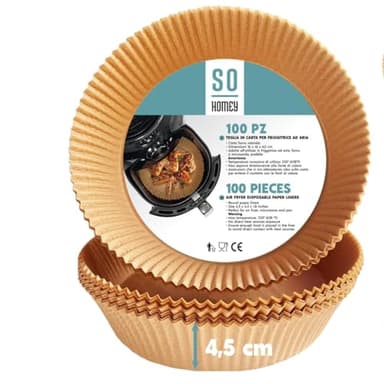 So Homey - Carta Forno Per Friggitrice Ad Aria, 16 Cm, Accessori Per Friggitrice, Carta Monouso per Friggitrice ad Aria Calda, Teglia in Carta Pergamena.