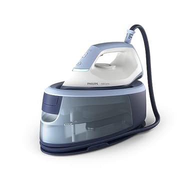 Philips Ferro da stiro con Generatore di Vapore Serie 3000, 2400W, 120g/min di Vapore Continuo, Colpo Vapore da 350g, 6 Bar, Vapore Verticale, Piastra in Ceramica, Azzurro Intenso (PSG3000/20)