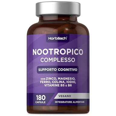 Nootropico Potente | Integratore cerebrale per concentrazione e memoria | 180 capsule vegane | Brain and Focus Supplement | Horbaach