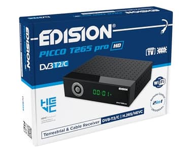 EDISION PICCO T265 pro HD Modello 2024 Decoder Digitale Terrestre 2024 Full HD DVBT2 H265 HEVC 10 Bit Bonus TV, FTA, USB, HDMI, SCART, Sensore IR, Supporto WiFi, Telecomando 2in1, Main 10