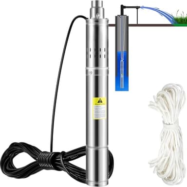 VEVOR Pompa d'Acqua Sommergibile 550W Flusso 35L/min per Piscina Giardino Orto in Acciaio Inox, Pompa Sommersa per Pozzi Profondi 230V Prevalenza Max. 108m, Pompa Sommergibile Scarico da 2,5 cm NPT
