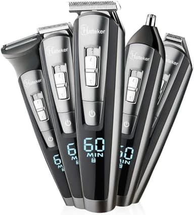 Hatteker Regolabarba Uomo Tagliacapelli Professionale Barba e Capelli, Testine a lamina, Ricaricabile, Nero