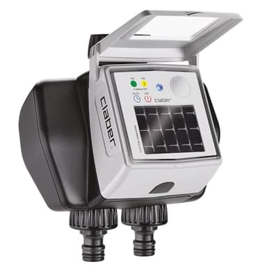 Claber Dual myAquaSolar, programmatore a rubinetto a due vie con pannello fotovoltaico