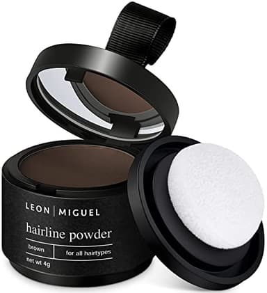 Polvere per capelli LEON MIGUEL – Hair Line Powder: correttore per capelli resistente all’acqua per coprire la ricrescita, infoltitore invisibile - 4g (Castano)