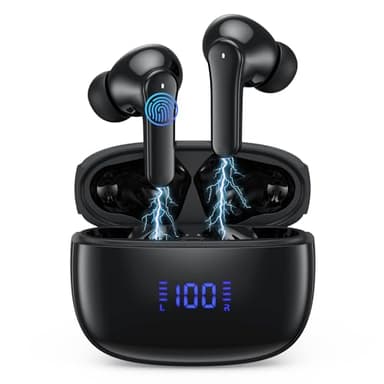 Cuffie Bluetooth, Auricolari Bluetooth 5.3 Cuffie Wireless In Ear con 4 ENC Mics Stereo HiFi, Cuffie Senza Fili Cancellazione Rumore Cuffiette Bluetooth IP7 Impermeabili Earbuds LED Display-Nero