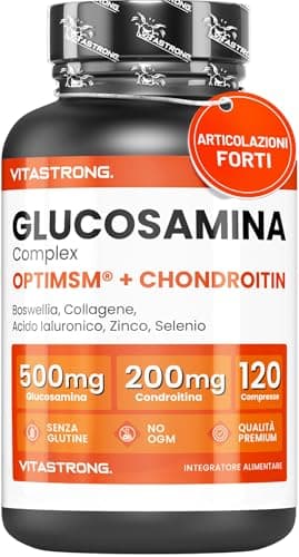 Glucosamina Condroitina con MSM, Collagene e Acido Ialuronico, Zinco, Selenio, Mangenese, Boswellia Vitastrong, Glucosamine Complex MSM Integratore, Ossa, Articolazioni, Cartilagine, Qualità Premium