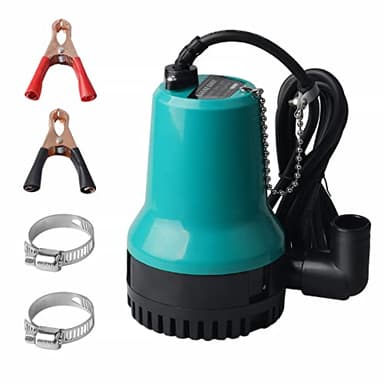 SWAWIS Pompa Sommersa Acque Sporche Immersione DC 12V 50W 4200L/H con Cavo da 2,3 m, Morsetto, per Pozzo Svuota Piscina
