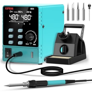 Stazione Saldatura Stagno,Stazione Saldante 60W,Temperatura Regalabile 200℃-480℃,Display LED,Funzione Sonno,℃/℉,Correzione della Temperatura,5 Punte, Incluso Nucleo Riscaldante Supplementare