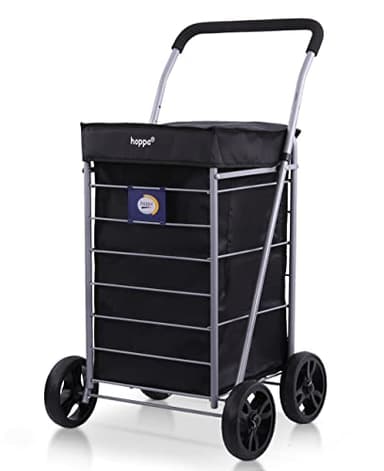 Hoppa Carrello per la spesa pieghevole a 4 ruote Premium 2024, extra large, capacità 75,6 l, 95 cm, 4,8 kg, push/pull (nero)