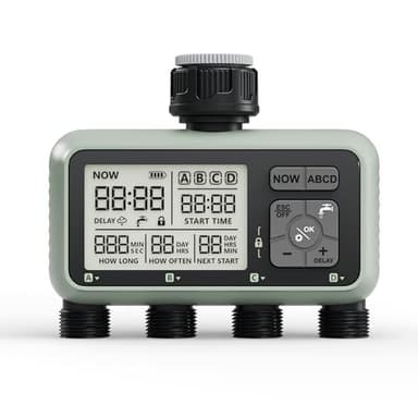 Diivoo Irrigazione 4 uscite, orologio automatico programmabile IP54 con ritardo di pioggia e irrigazione manuale/automatica per prato, giardino, piscina