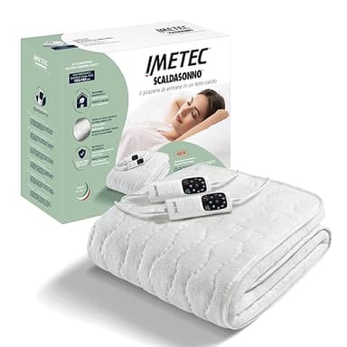 Imetec Scaldasonno Adapto Recreo, Matrimoniale 150 x 160 cm, Riscaldamento Rapido, Temperatura Costante e Personalizzata, Tessuto Anallergico Riciclato Lavabile, 2 comandi 6 Temperature, Made in Italy
