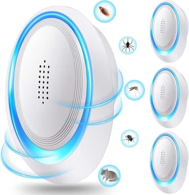 Ultrasuoni per Topi 4 Pack, Repellente Ultrasuoni per Topi da Interno, Dissuasore Elettrico per Topi e Roditori, Anti Zanzare, Scarafaggi, Formiche, Ragni e Insetti, Pacco da 6