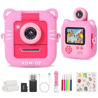 Macchina Fotografica Bambini Istantanea, ZUEOKAI 2,4" Fotocamera Istantanea Bambini con 180° Flip Obiettivo e 3 Stampa Carta, 32GB, Fotocamera con Silicone Custodia, Regalo Bambina Bambino 3-10