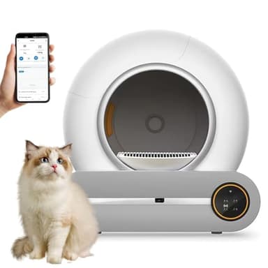 Gatto autopulente, 65 L, contenitore per lettiera autopulente, migliorato, anti-perdite/controllo app/anti-pinch/lettiera antiodore per diversi gatti, adatto per gatti da 1 a 8 kg (bianco)